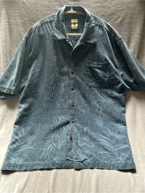 Jamaica Jaxx Mens Silk Hawaiian Camp Shirt Large Blue Floral Tropical Aloha